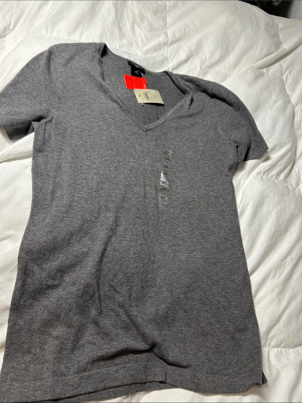 Ann Taylor Heather Gray V-Neck Short Sleeve Top